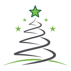 Stylized christmas tree with stars isolated on transparent background