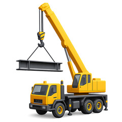 Yellow crane truck lifting steel beam construction site heavy machinery high quality professional