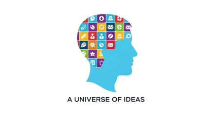 Blue human head profile filled with colorful technology and business icons Generative AI business Cybersecurity
