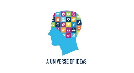 Blue silhouette head filled with colorful social media and business icons head silhouette technology
