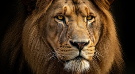Fototapeta premium Dramatic Portrait of a Lion with Intense Gaze Captivating with its Raw Beauty and Strength