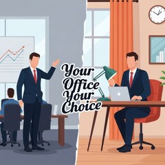 Business meeting presentation versus individual office work image