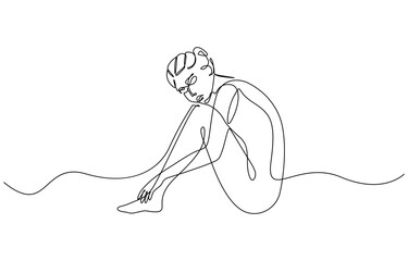 Fototapeta premium Continuous one line drawing of Young nude woman vector illustration. Editable outline