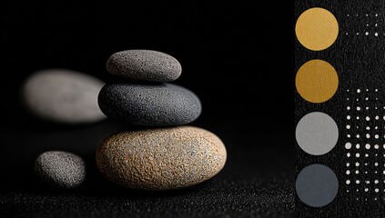 Stacked stones on dark background, color palette