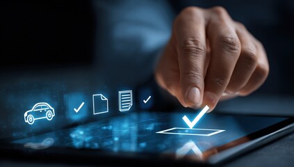 Hand checking digital checklist on tablet