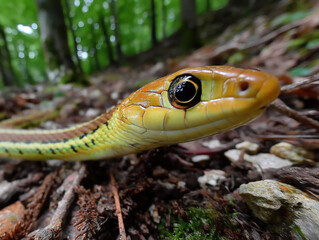 Fototapeta premium Illustration or photo of an eastern garter snake in a natural habitat