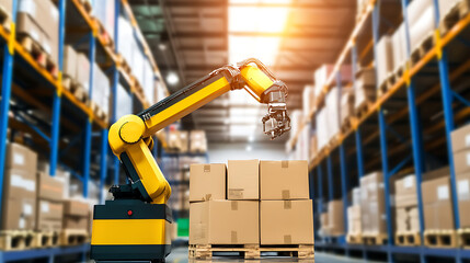 Automated Robotic Arm Handling Boxes in a Warehouse