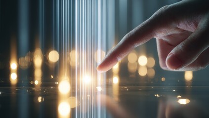 Hand touching digital lines