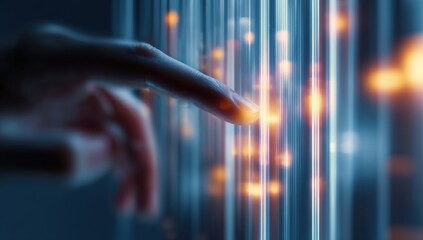 Finger touching a futuristic screen