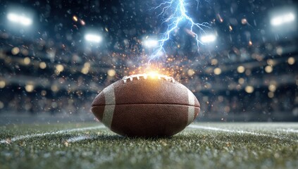 Football in stadium with lightning strike