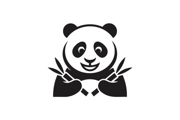 Panda Holding Bamboo Stick in Cartoon Style on White Background