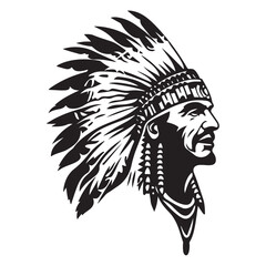 Native American chief headdress silhouette feathers tribal