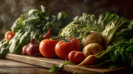 fresh vegetables on wooden table