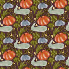 Autumn Harvest Pumpkins and Gourds Seamless Pattern