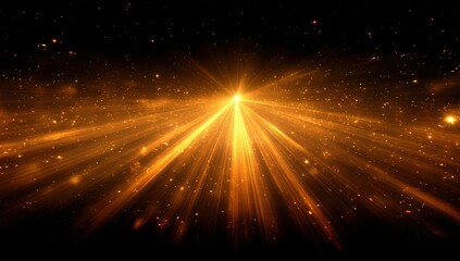 Fototapeta premium Golden rays burst from a central point in a dark background