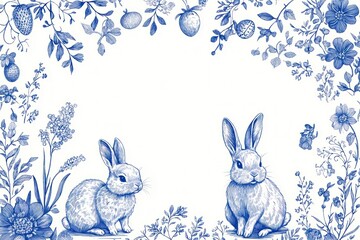 Obraz premium Easter bunny pattern botanical rabbits floral.