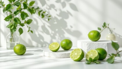Fresh Limes Still Life with Greenery