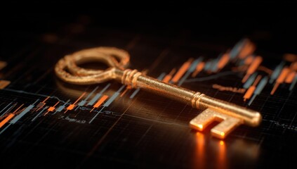 Antique key on financial data
