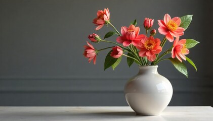 Vibrant Blooming Flowers in Elegant Ceramic Vase Minimalist Home Decor for Spring, Summer, and All Year Round