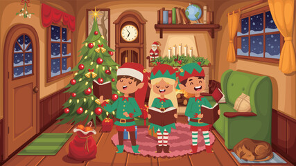 Christmas card elements, photos of Christmas trees, gifts