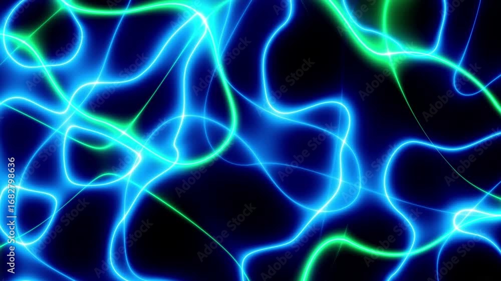 Poster 3d animation. abstract neon background with blue green glowing lines sliding up. futuristic animated