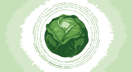 Fresh Cabbage Vector Illustration on Light Green Background, Perfect for Healthy Recipes and
