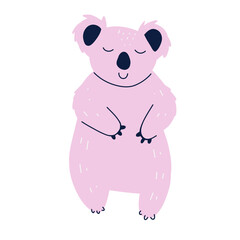 Cute cartoon pink koala bear, modern flat vector illustration for kids design, trendy animal character clipart for nursery, posters, stickers.