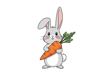 Obraz premium Adorable cartoon rabbit clutches a fresh carrot, radiating playful charm and wholesome appeal.