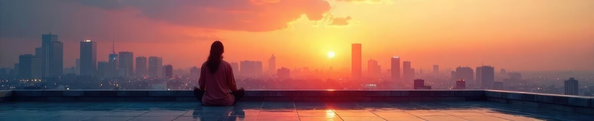 Serene Rooftop Dawn Peaceful Cityscape View for Contemplation and Mindfulness