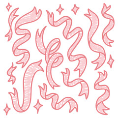 Red Ribbon Doodle Set