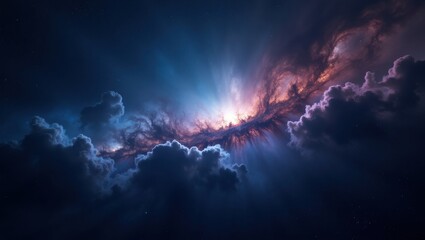 Dramatic celestial clouds illuminated by cosmic light