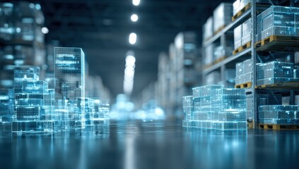 Modern warehouse with transparent boxes