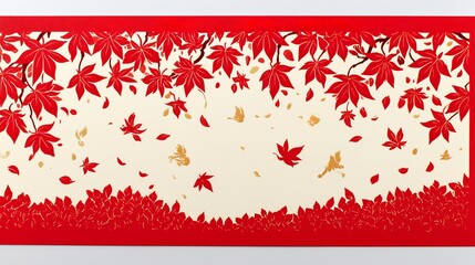 Stylized Red and Gold Leaf Pattern Art