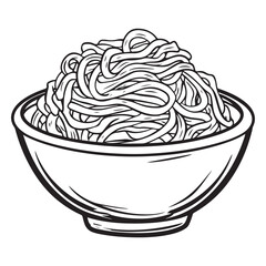 A black bowl filled with spaghetti noodles in a clean silhouette style 