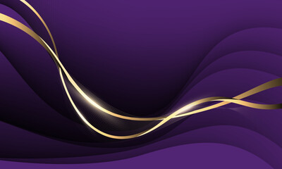 Abstract wave gold ribbon curve on purple design modern luxury background vector