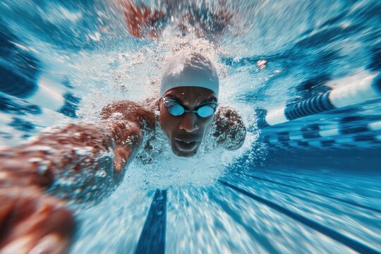 Swimmer in powerful, fast breaststroke