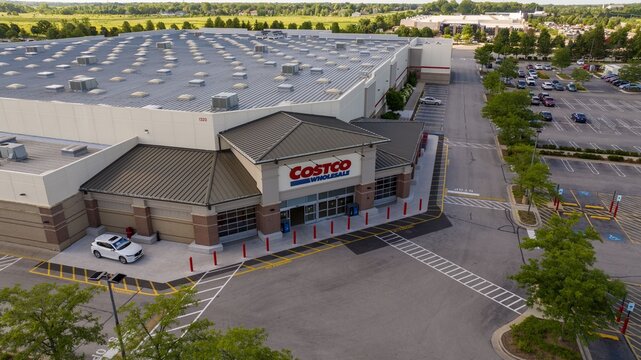 Aerial View Above Costco Wholesale Store and Parking Lot