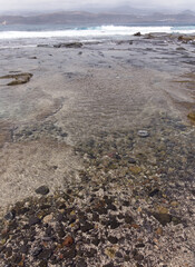 Gran Canaria, textures of the rocks of El Confital beach on the edge of Las Palmas de Gran Canaria,...