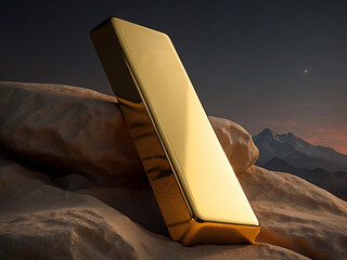 gold bars in the night, gold bars on rocks