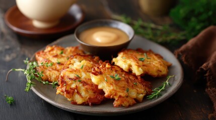 Crispy Gromperekichelcher Potato Pancakes Plate
