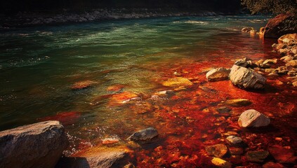 River flowing over colorful rocks