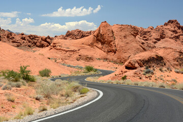 Winding road through the hot desert