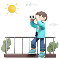 Man with Binoculars in Sunny Day