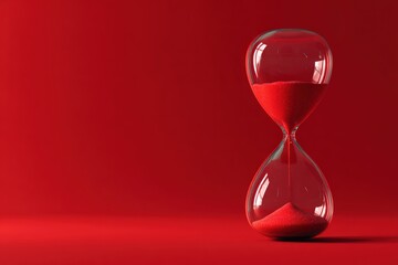 Red hourglass on a red background