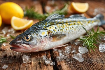 Hake whole fish chill like icy treasures on a wooden market table with lemon and herbs.