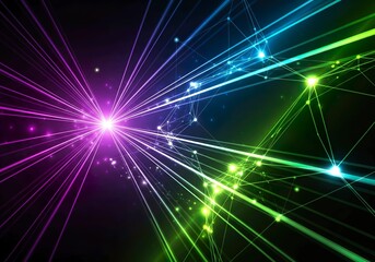 Naklejka premium Burst of Neon Light Rays and Network Connections