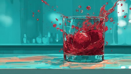Vibrant cocktail splash on a teal bar