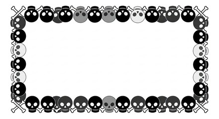 Monochrome Skull Border Halloween Themed Frame Isolated on White