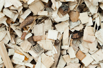 The photo shows wood chips close-up