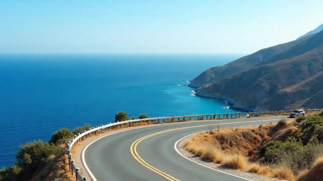 Winding road along the Mediterranean with blue sea views